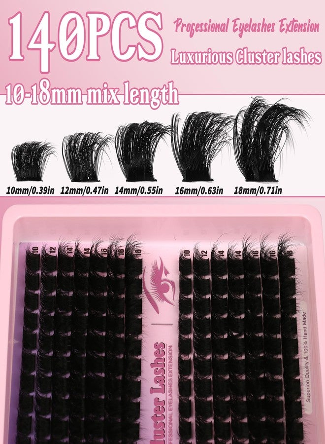 Himirell D Curl Lash Clusters Extensions 140 Pcs Individual Eye lash Clusters 300D Cluster Eyelash Lashes Wispy Clusters Lashes Makeup at Home - DIY Lash Extension Kit for Self Application (9-18MM) Mix - Image 2